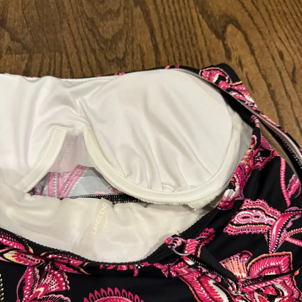 Lands End Womens Pink Black Paisley Underwire Tankini Swim Suit Top Size 8